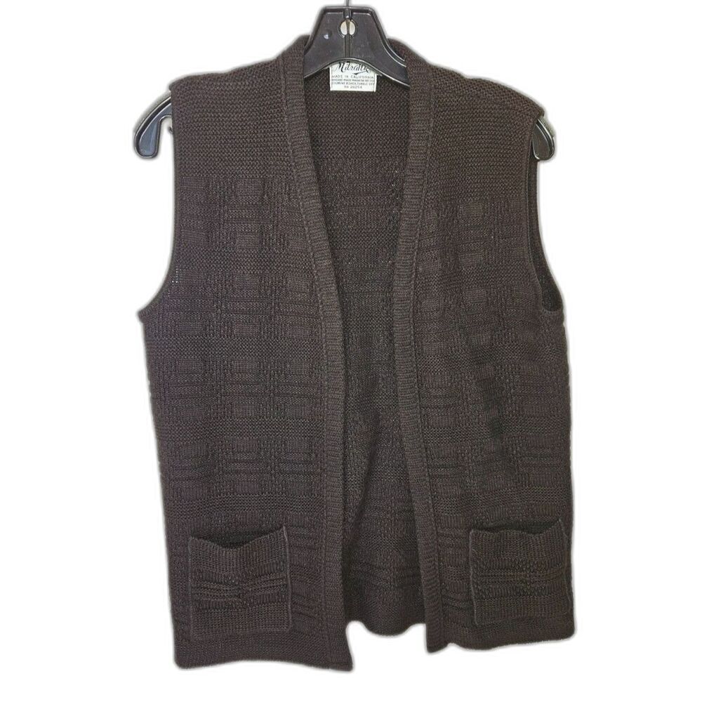 MILRANK Vintage Knitted Wool Blend Black Cardigan Vest XL